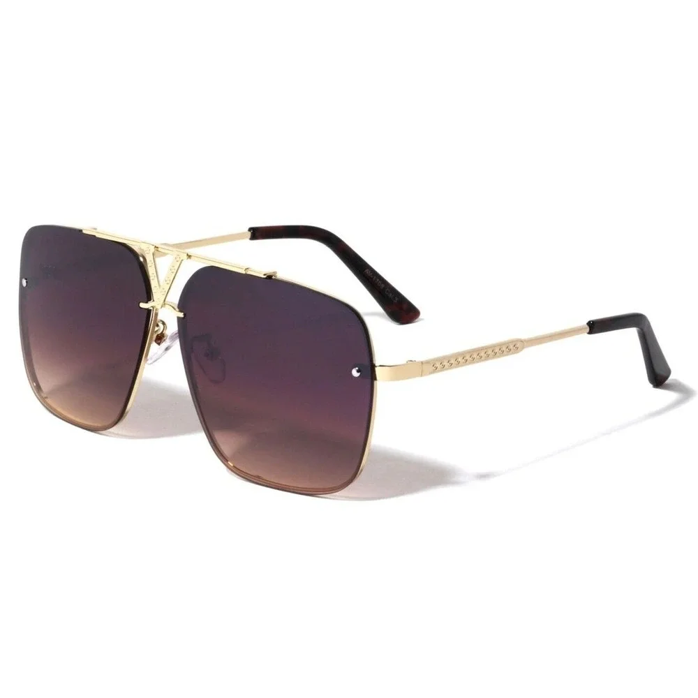 Sunglasses Gold Frame Brown Gradient Lens Fashion Shades Retro Classic UV400 New